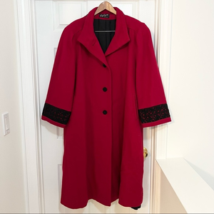 vintage 80’s Lady Suzette long red wool coat winter‎ button front peacoat